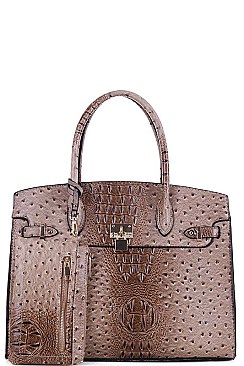 2 IN 1 CROC PATTERN SATCHEL WITH LONG STRAP