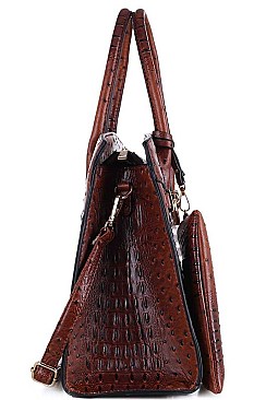 2 IN 1 CROC PATTERN SATCHEL WITH LONG STRAP