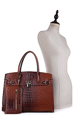 2 IN 1 CROC PATTERN SATCHEL WITH LONG STRAP