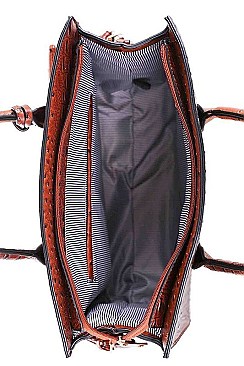 2 IN 1 CROC PATTERN SATCHEL WITH LONG STRAP