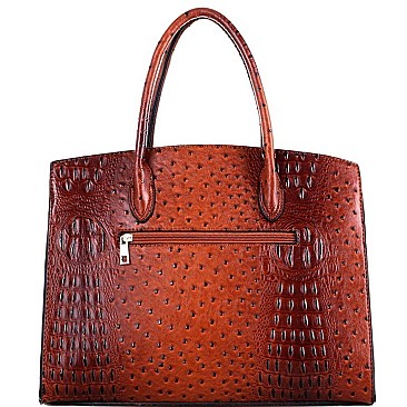 OVERSIZED PADLOCK ACCENT OSTRICH PRINT SATCHEL SET