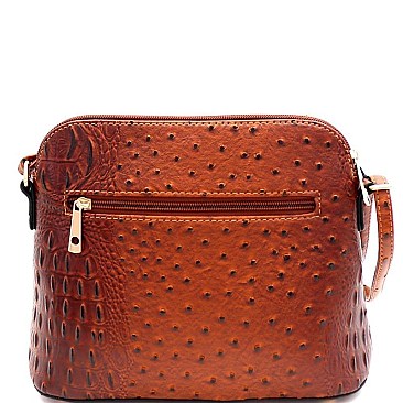 Ostrich Embossed Mid-Zip Tasseled Sling Bag