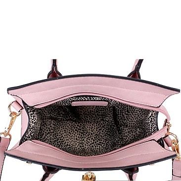 2-Way Medium Snake Print Padlock Accent Satchel