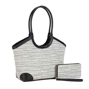 wholesale Two Tone Design Satchel - Tote Set + Wallet