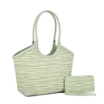 sage Two Tone Design Satchel - Tote Set + Wallet