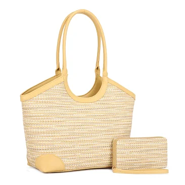 yellow Two Tone Design Satchel - Tote Set + Wallet SJ60149