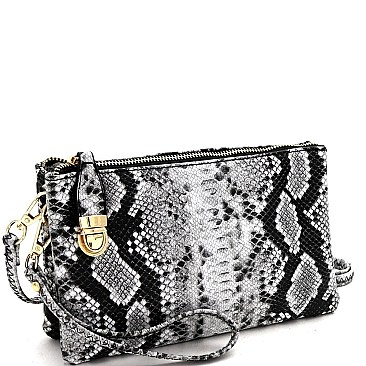 3-Compartment Multi-Color Snake Print Push-Lock Cross Body
