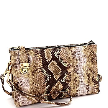 3-Compartment Multi-Color Snake Print Push-Lock Cross Body