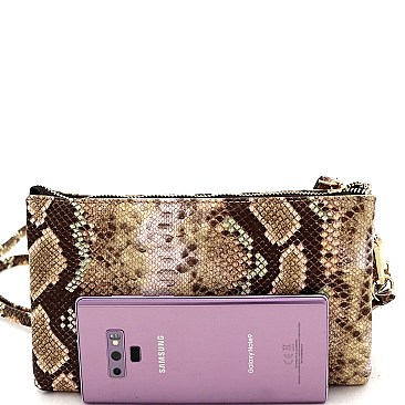 3-Compartment Multi-Color Snake Print Push-Lock Cross Body