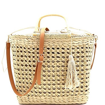 NATURAL STRAW BAMBOO SATCHEL