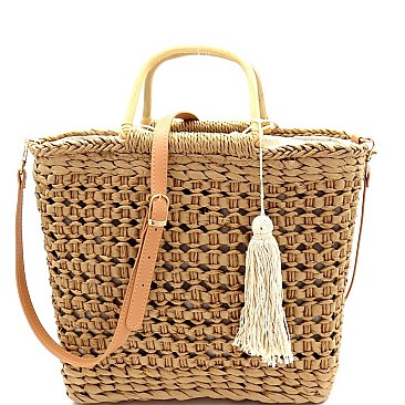 NATURAL STRAW BAMBOO SATCHEL