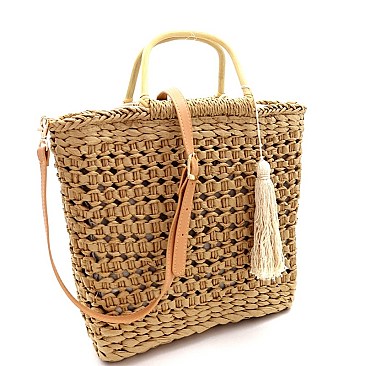 NATURAL STRAW BAMBOO SATCHEL