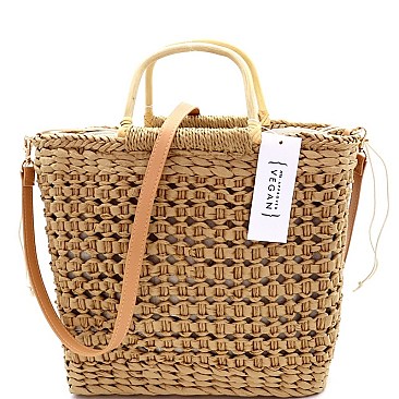 NATURAL STRAW BAMBOO SATCHEL