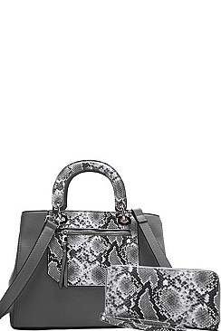 2 IN 1 SNAKE TWO TONE SATCHEL WITH WALLET
