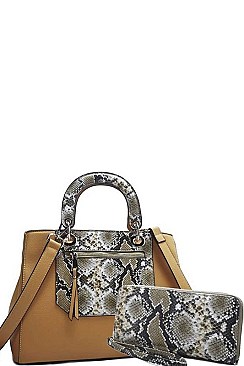 2 IN 1 SNAKE TWO TONE SATCHEL WITH WALLET