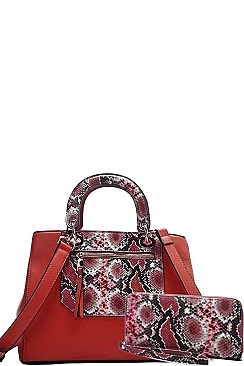 2 IN 1 SNAKE TWO TONE SATCHEL WITH WALLET