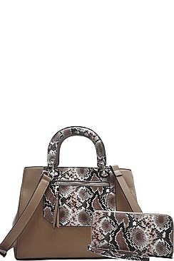 2 IN 1 SNAKE TWO TONE SATCHEL WITH WALLET