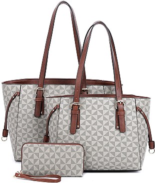 3 IN 1 TRENDY MONOGRAM TOTE & WALLET SET