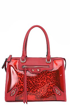 2 IN 1 CLEAR SEE THROUGH SATCHEL WITH LEOPARD POUCH