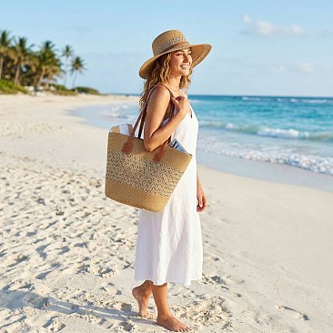straw bag with matching hat