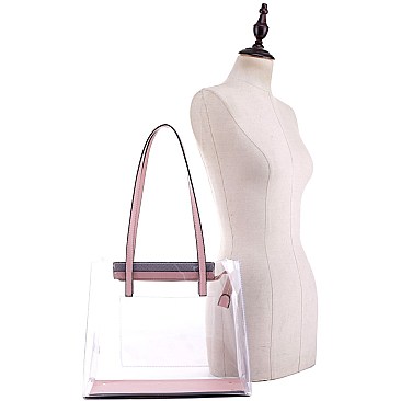 2 in 1 Transparent Clear Tote with Snake Print Cross Body