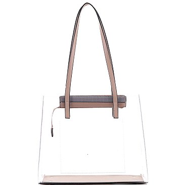2 in 1 Transparent Clear Tote with Snake Print Cross Body