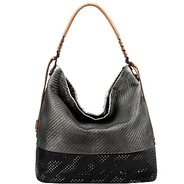 2-Way Metallic Laser-Cut Brush Painted Woven Hobo