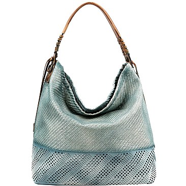 2-Way Metallic Laser-Cut Brush Painted Woven Hobo