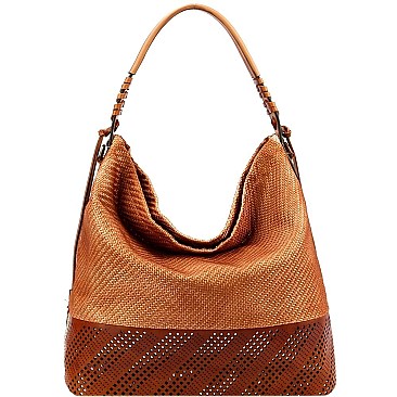 2-Way Metallic Laser-Cut Brush Painted Woven Hobo