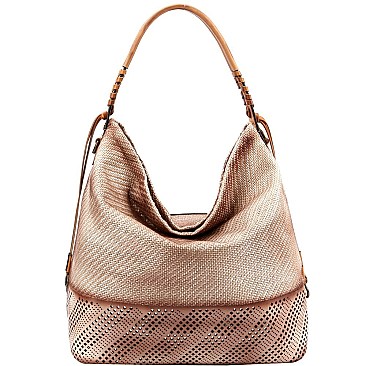2-Way Metallic Laser-Cut Brush Painted Woven Hobo