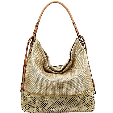 2-Way Metallic Laser-Cut Brush Painted Woven Hobo