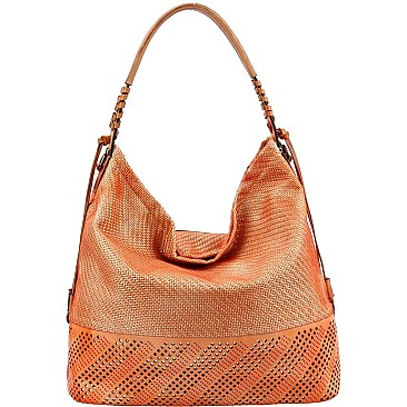 2-Way Metallic Laser-Cut Brush Painted Woven Hobo
