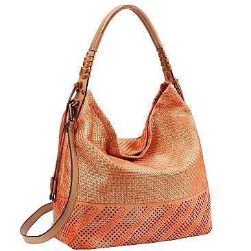 2-Way Metallic Laser-Cut Brush Painted Woven Hobo