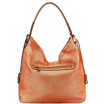 2-Way Metallic Laser-Cut Brush Painted Woven Hobo