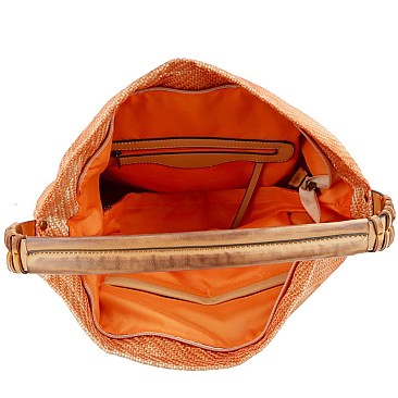 2-Way Metallic Laser-Cut Brush Painted Woven Hobo