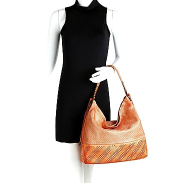 2-Way Metallic Laser-Cut Brush Painted Woven Hobo
