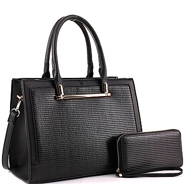 2-Way Structured Lizard Pattern Satchel Wallet SET