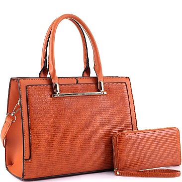 2-Way Structured Lizard Pattern Satchel Wallet SET