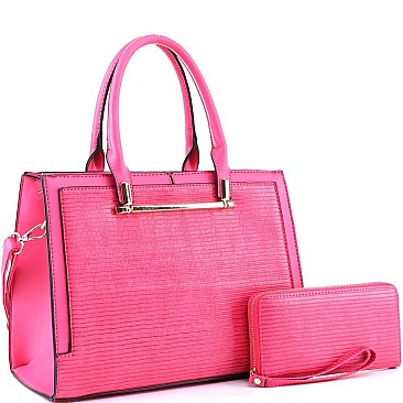 2-Way Structured Lizard Pattern Satchel Wallet SET
