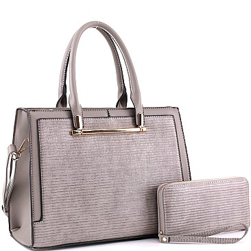 2-Way Structured Lizard Pattern Satchel Wallet SET