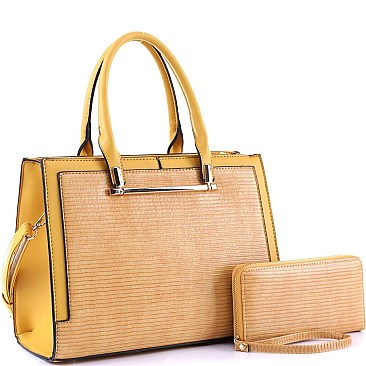 2-Way Structured Lizard Pattern Satchel Wallet SET