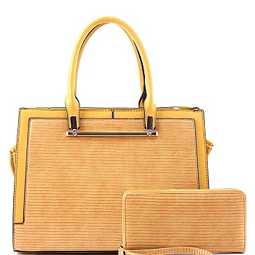 2-Way Structured Lizard Pattern Satchel Wallet SET