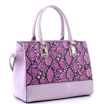 2-Way Structured Snake Print Patent Trim Satchel
