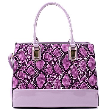 2-Way Structured Snake Print Patent Trim Satchel