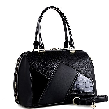 2-Way Crocodile Color Block Patchwork Boston Satchel