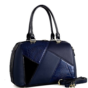 2-Way Crocodile Color Block Patchwork Boston Satchel