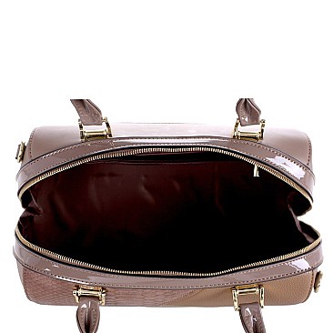2-Way Crocodile Color Block Patchwork Boston Satchel