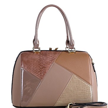 2-Way Crocodile Color Block Patchwork Boston Satchel