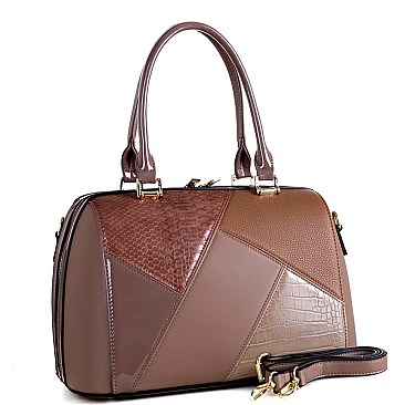 2-Way Crocodile Color Block Patchwork Boston Satchel