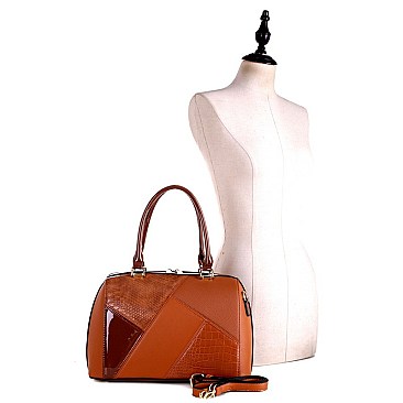 2-Way Crocodile Color Block Patchwork Boston Satchel